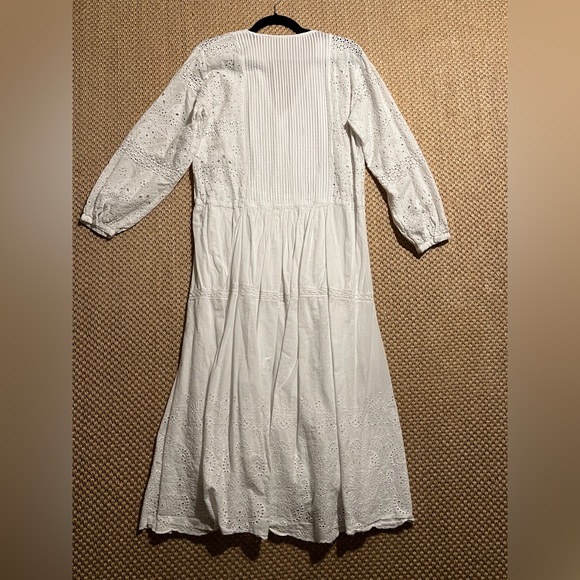 Zara | Eyelet Cotton Midi Dress Pleated Detail | US S - Picture 3 of 5